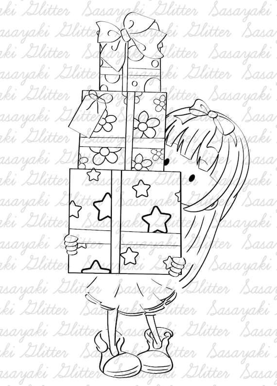 Gift Amy Sasayaki Glitter Digital Stamps, Black and White Only