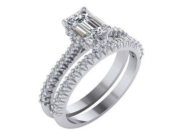 Emerald Cut Engagement Ring ,Single Row Emerald Cut Engagement Ring, Emerald Cut Moissanite Engagement Ring in 14k White gold.