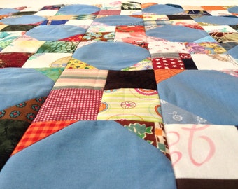 UNfinished Quilt Top, Scrappy, Snowball Quilt, Scrappy Quilt Top, Baby Quilt Top, Crib Quilt Top, Doggie Quilt Top, Doggie Quilt