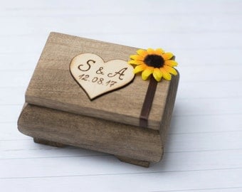 Wedding Ring Box Sunflower Ring Holder Pillow Rustic Wedding Ring Bearer Personalized