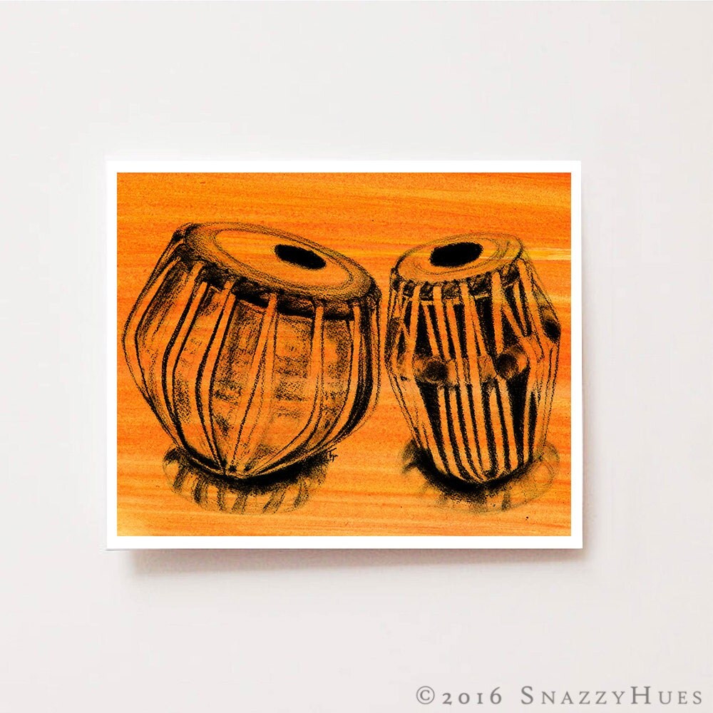 Wall art print Tabla in color Musical instrument Fine