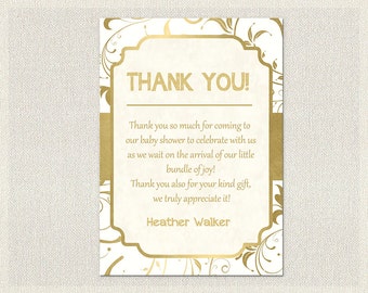 Gold and White Baby Shower Thank You Card Gold and White Gold White Thank You Note Gender Neutral Thank You Card printable DIY Shower BS-80