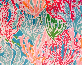 LETS CHA CHA Fabric 18x18 or 18x9 Lilly 2014 Coral
