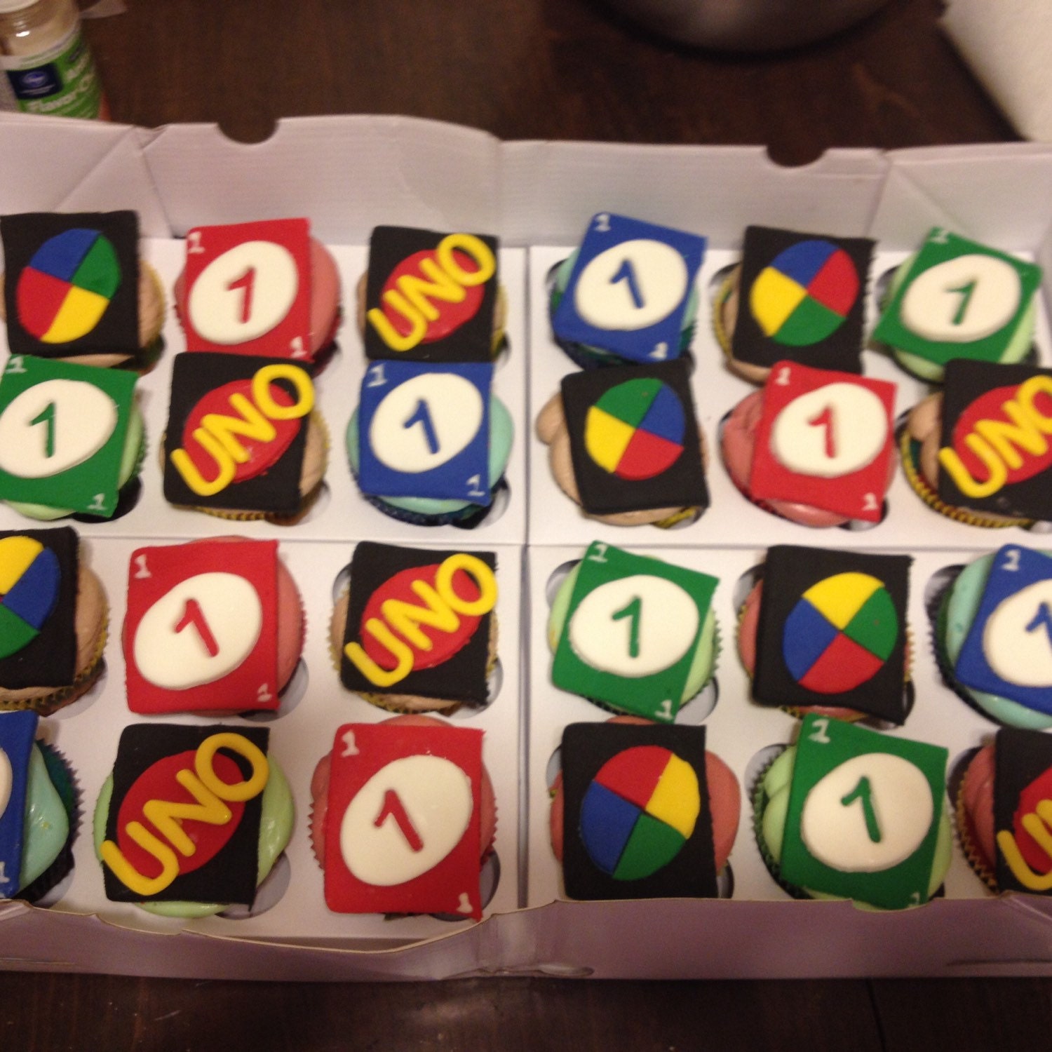 24 first birthday uno card fondant cupcake toppers