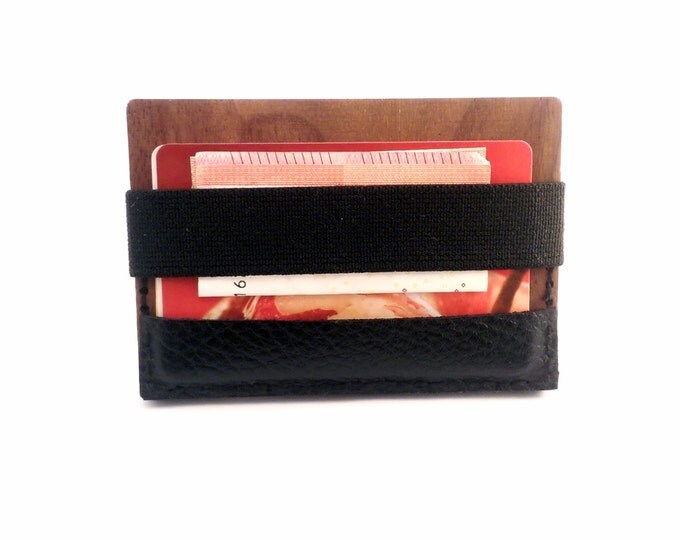 Card holder wallet - Wooden wallet - Mini wallet - Wood credit card case - Hand Crafted in Europe - Leather slim wallet - Minimalistic small