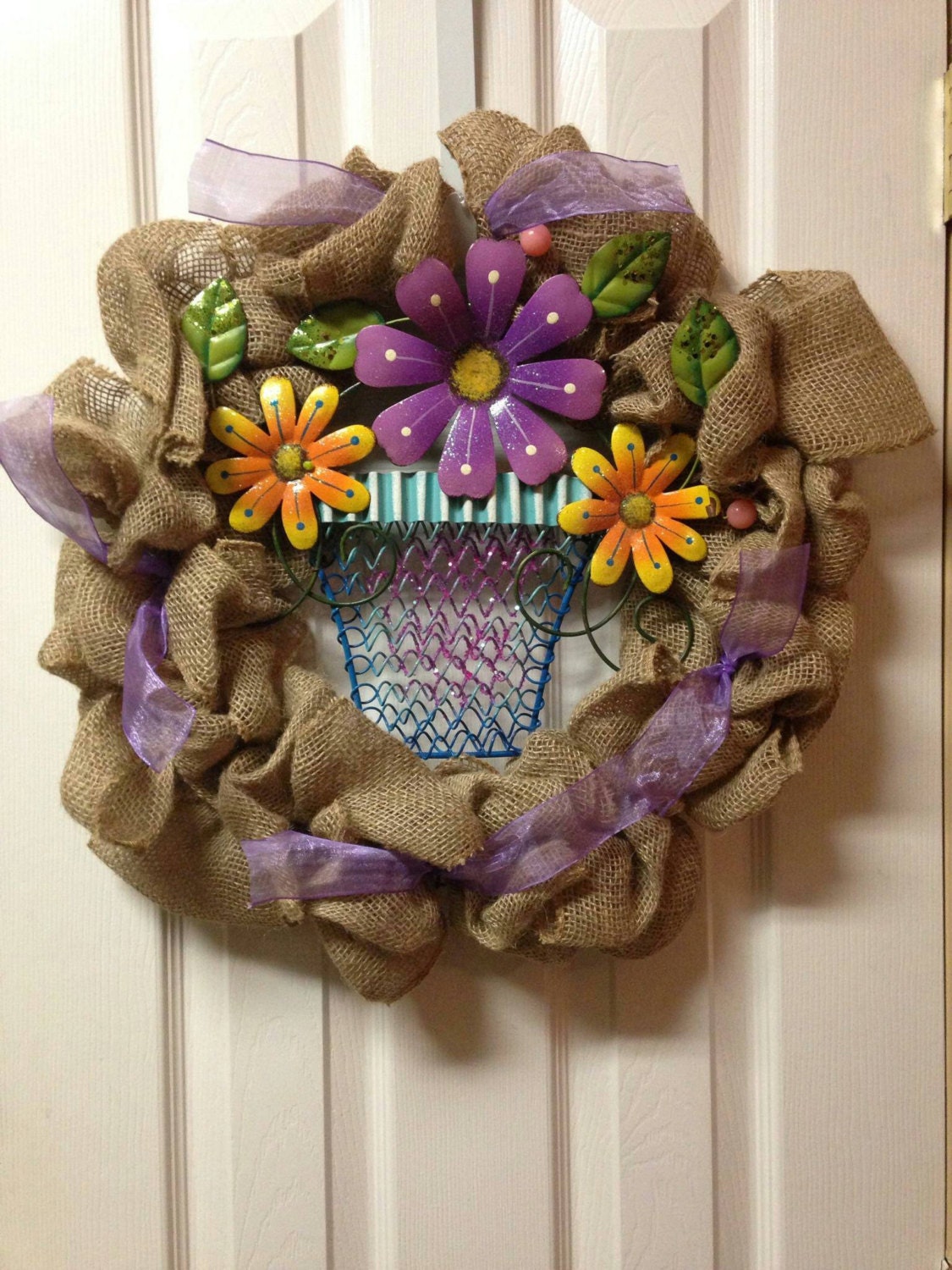 Burlap Flower pot wreath floral wreath garden wreath