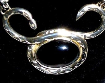 Serpent Sterling Silver & Black Onyx Necklace with Beaded Chain by SmithSilver
