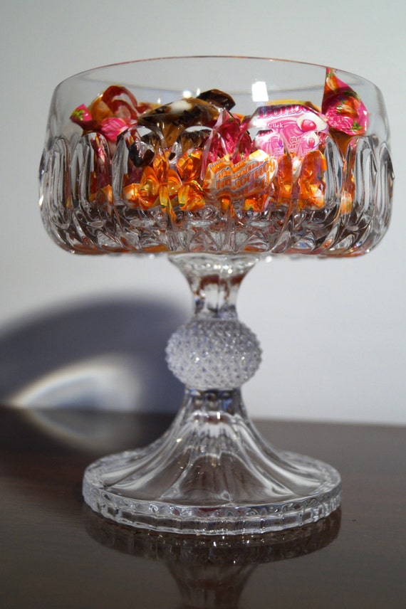 Vintage Crystal Pedestal bowl.Crystal Dining by vintagdesign
