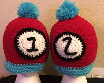 Thing 1 & 2, Dr.Seuss, Crochet Beanie, Kids Costume, Adult Hat, Adult Costume, Crochet Hat, Kids Hat