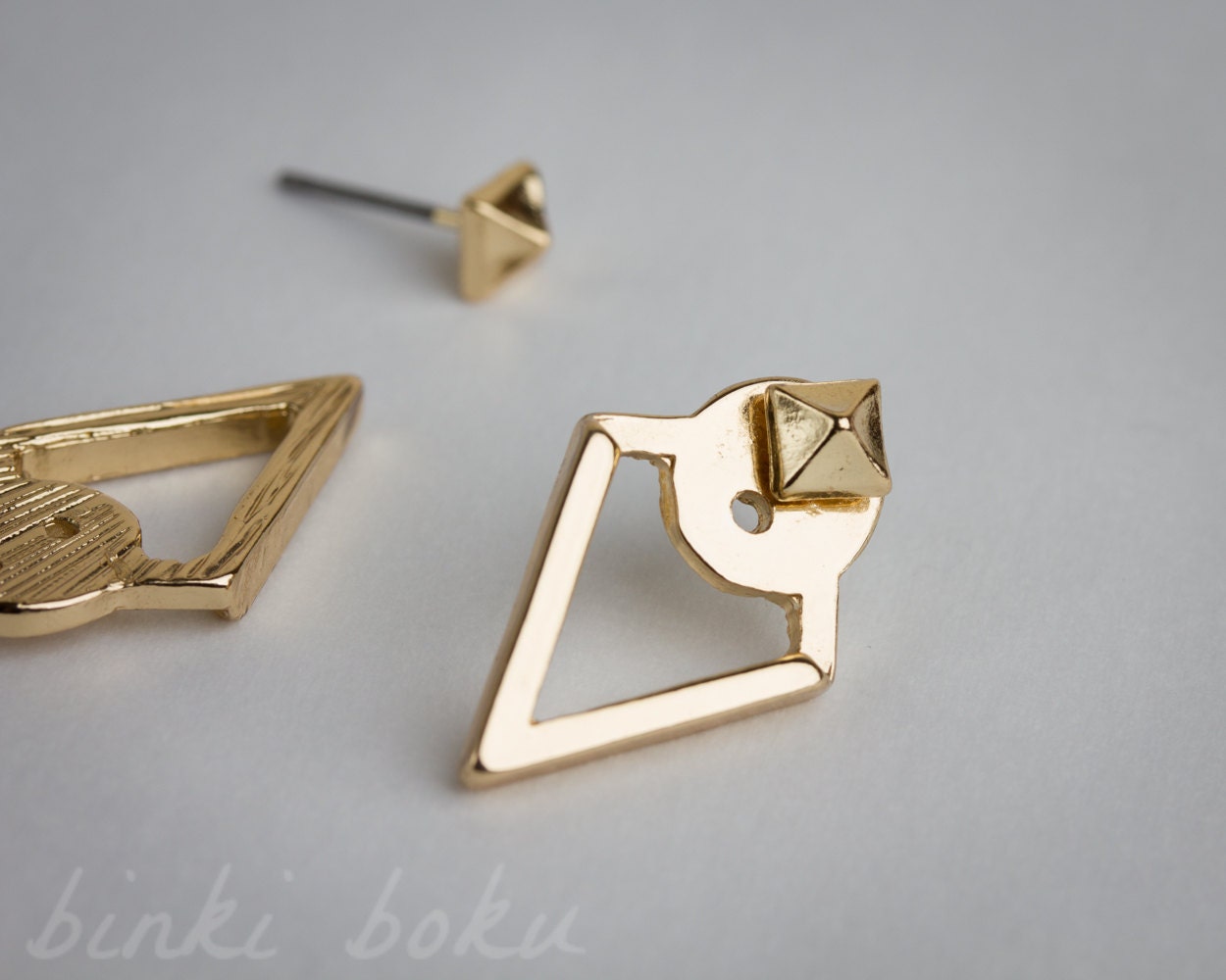 Pyramid Triangle Ear Jacket Ear Jacket Earrings Gold by binkiboku