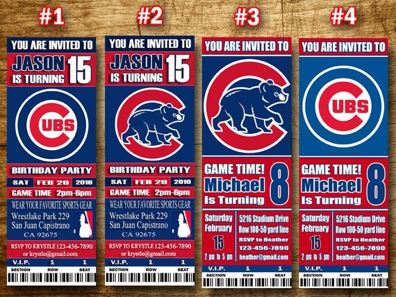 Chicago Cubs Birthday Invitation Baseball by SportfunDigital