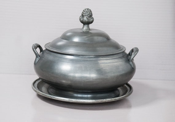 Vintage french pewter soup tureen with lid and by SoFrenchBrocante