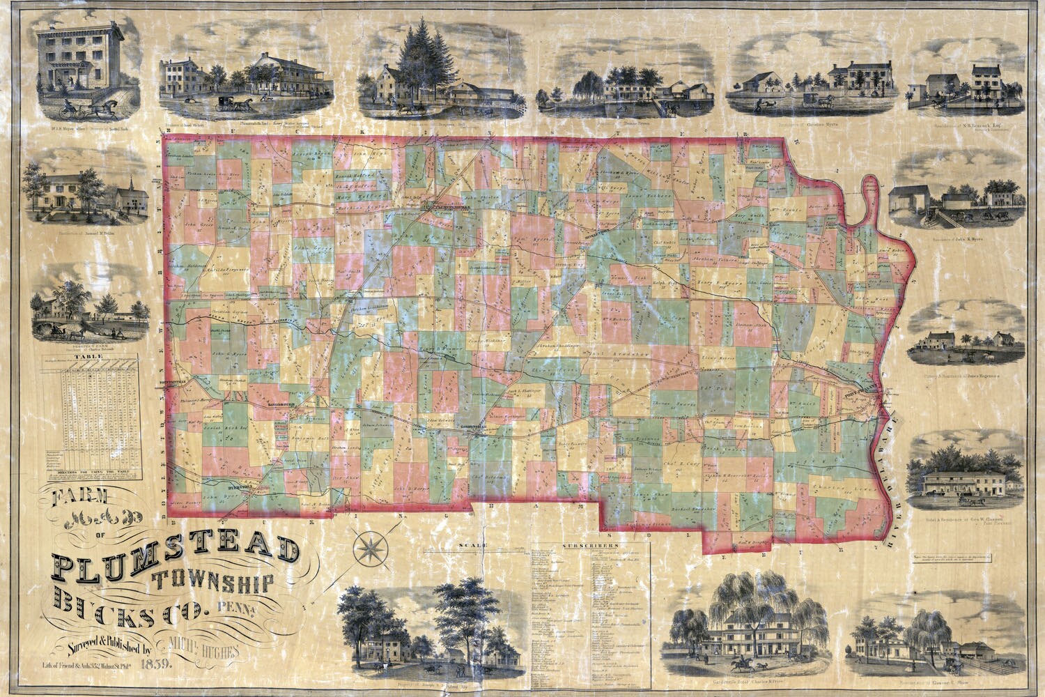 1859 Farm Line Map of Plumstead Township Bucks County Pa