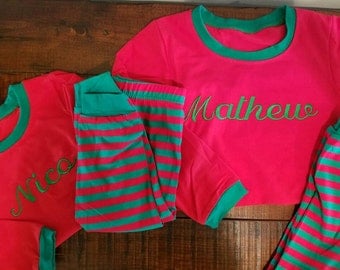 Kids Christmas Pajamas for Boys and Girls, monogrammed pajamas, kids christmas pajamas, family picture pajamas, personalized pjs, christmas
