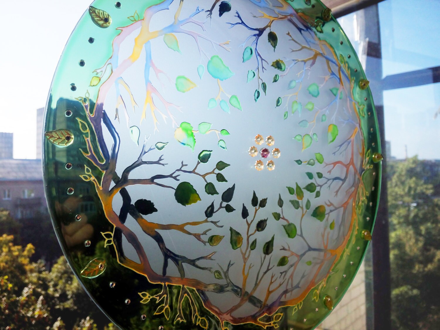 Hand painted glass suncatcher Forest Fairy tale Window