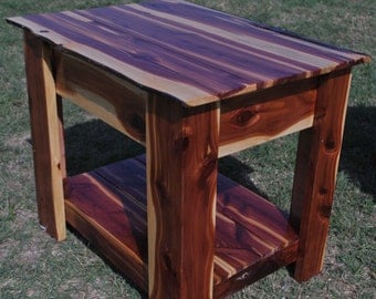 Handmade Red Cedar End Table with Hidden Gun Storage