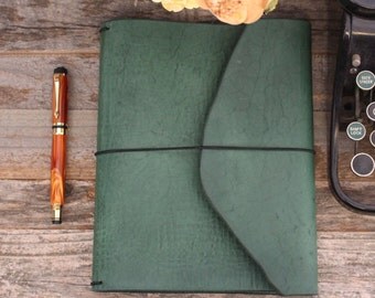 Leather Planner Cover- Travelers Notebook - Deep Green - Treehouse - Leather Quill Shoppe - Green Leather- Gift for Him - Holiday Gift