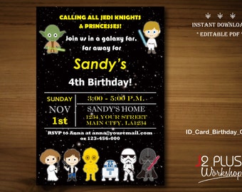 INSTANT DOWNLOAD - Star Wars Birthday Invitation Card, Star Wars Birthday Party Invitations, Star Wars Invitation, Invites, DIY Editable pdf