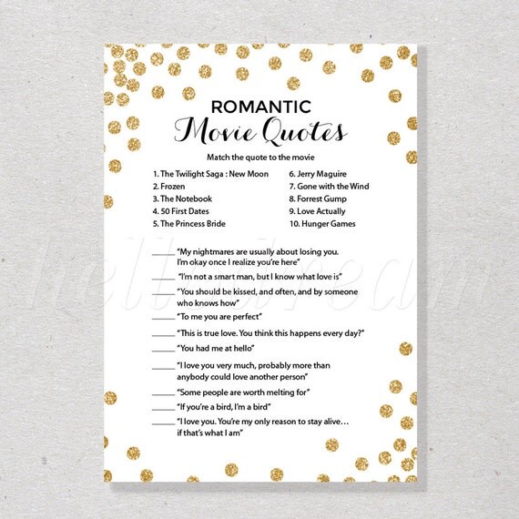 30% OFF Movie Quote Game Famous Quotes Bridal Shower Movie