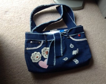 Items similar to Denim-Bandana Hand Bag on Etsy