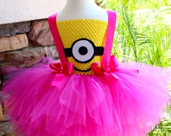 Minion Girl Tutu Dress, Pink Minion Tutu Dress, Minion Costume, Girl Tutu Costume, Girls Tutu Dress, Halloween Costume, Birthday Tutu Dress