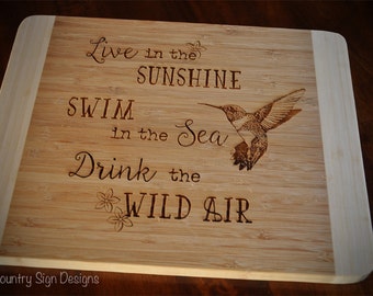Bamboo Cutting Board, Hummingbird, Wedding Gift, Wedding, Anniversary