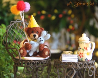 Needle Felted Mini Teddy bear with bunny