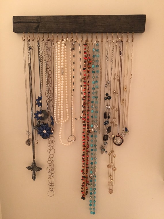 Dark Brown Wood Hanging Necklace Display Rack and Organizer