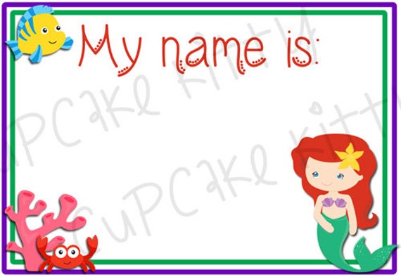 name tags adhesive little mermaid ariel under the sea