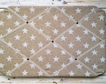 Fabric Memo Board, Stars Natural Linen, Pin Board, French Memo Board, Handmade, A2, Clarke and Clarke, Country and Coastal, Vintage Inspired