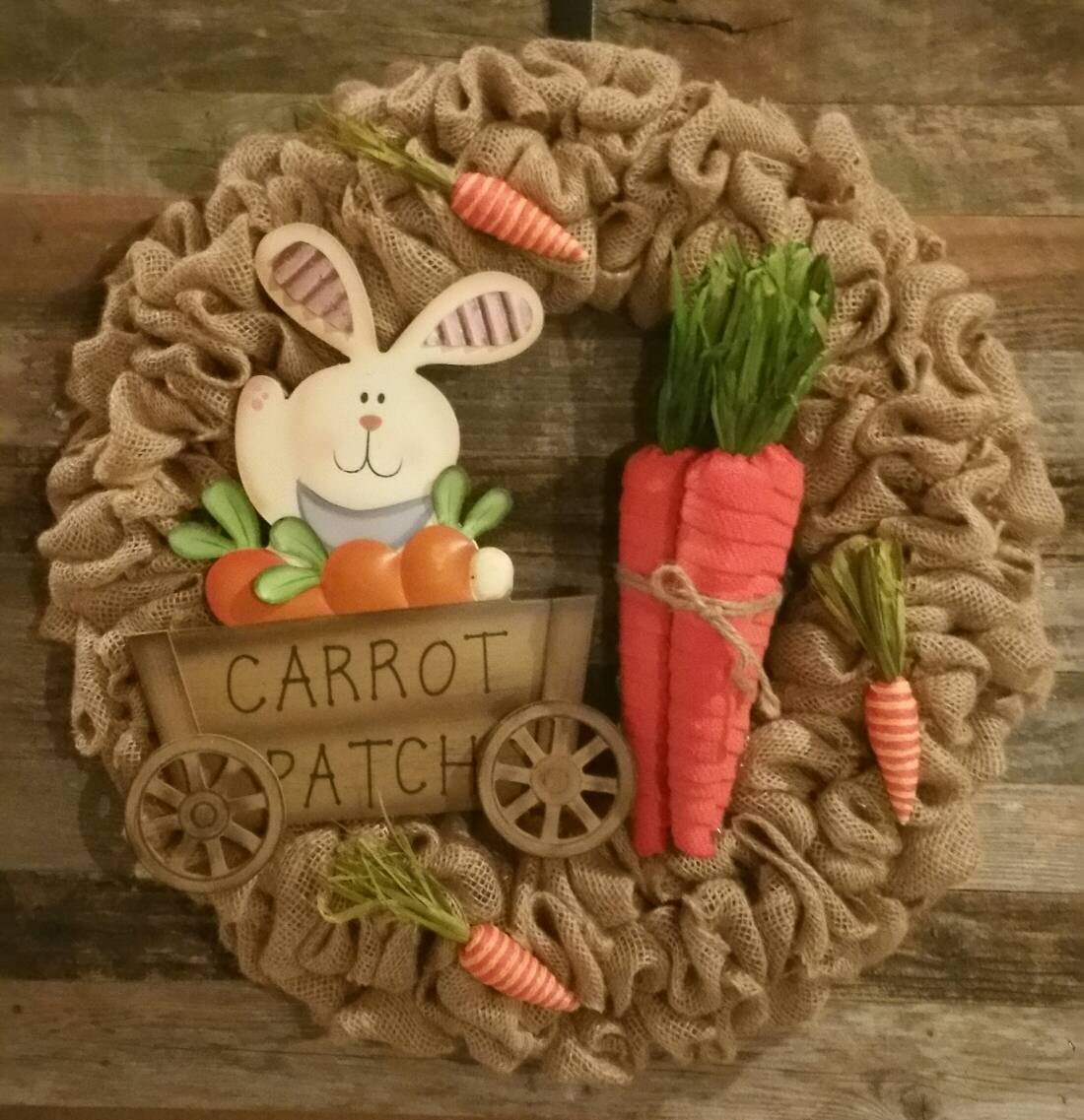 Carrot patch Easter burlap wreath Spring by creativewreaths13