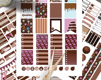 Chocolate Printable, planner stickers for use with Erin Condren LifePlanner,Monthly-Weekly Sticker Kit Instant Download, Filofax, Plum Paper