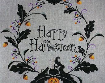 Cross Stitch Halloween Wreath PDF Pattern Instant Download