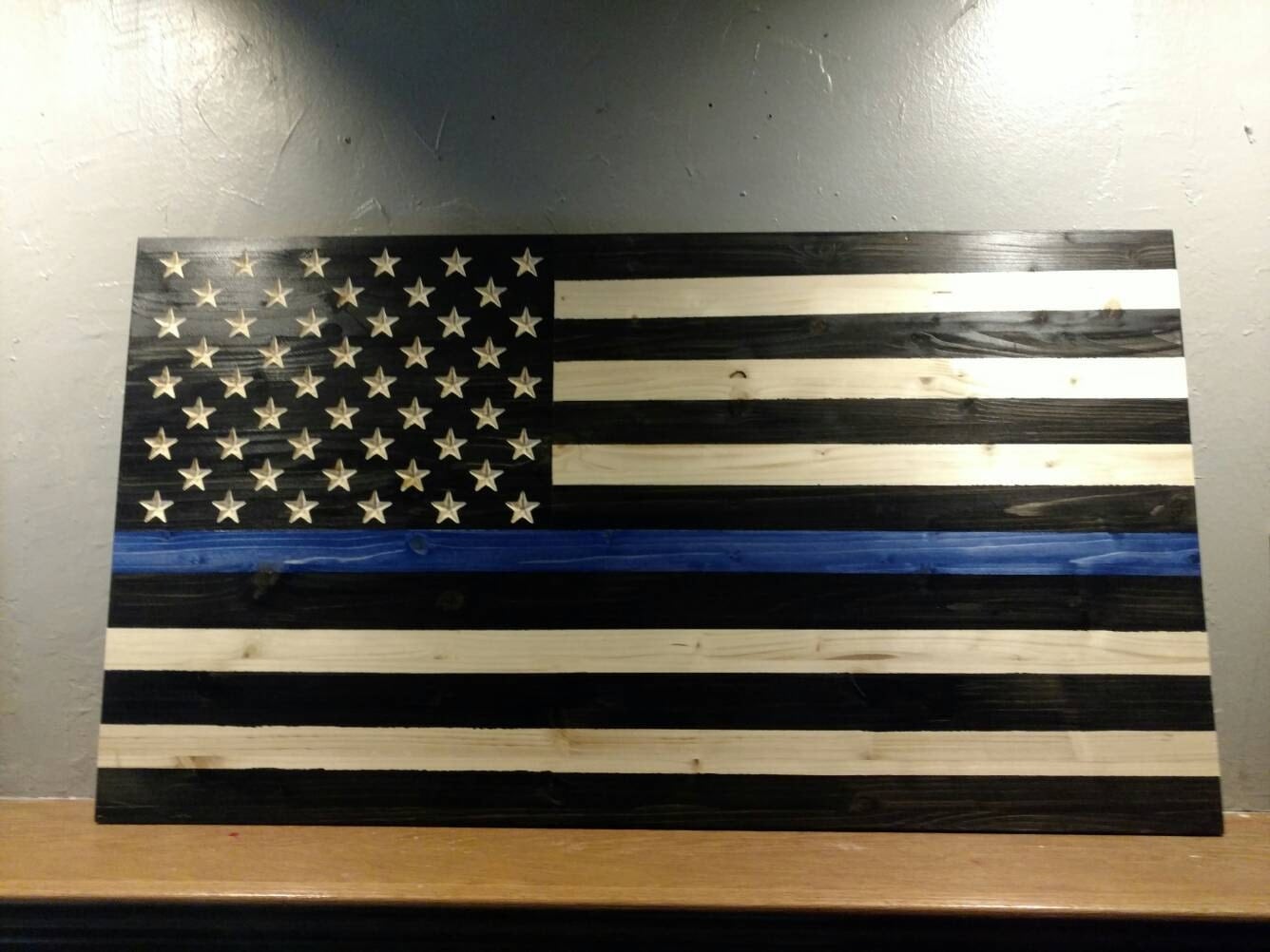 Thin Blue Line Flag wood thin blue line flag Handmade