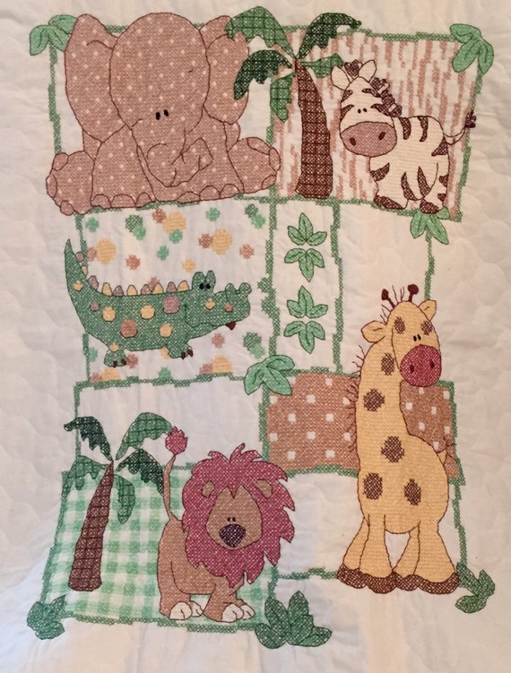 Animal Jungle Embroidered Cross-Stitch Baby Blanket