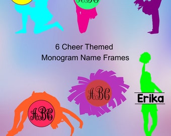 Cheer Monogram SVG Frames. Cheerleading vinyl cutting files for Silhouette cameo and Cricut design space. Vine monogram font included.