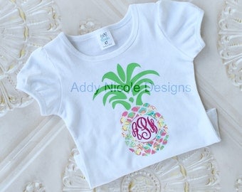 Lily Pulitzer Pineapple Monogram Shirt, Pineapple Monogram Shirt, Glitter Monogram Shirt