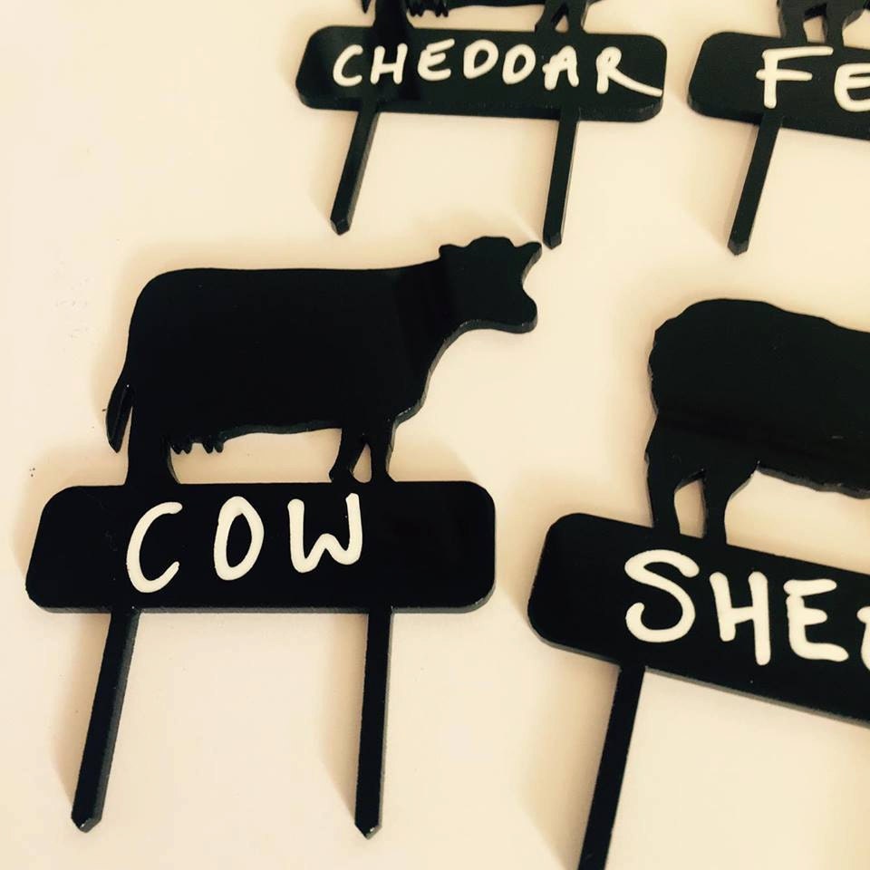 Farm Animal Cheese Markers Black Acrylic Washable Rewritable