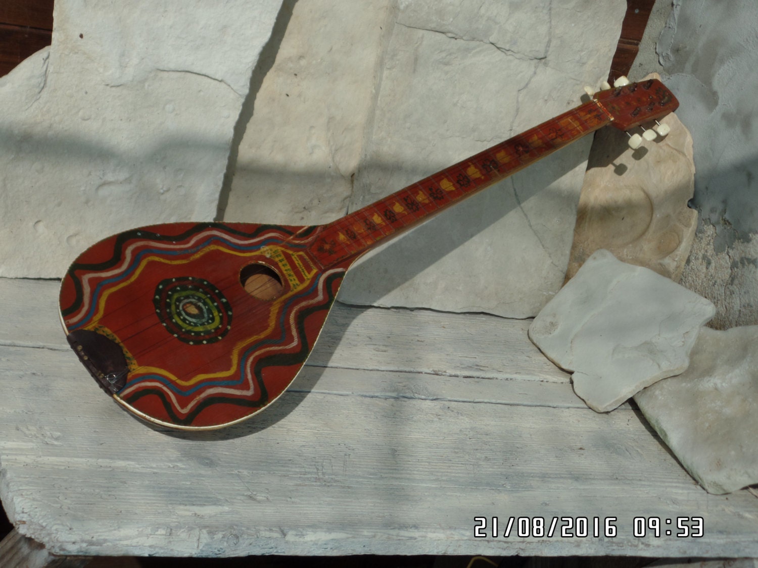 Vintage Tamboura Folk Instrument 6 Stringed Gadulka Bulgarian