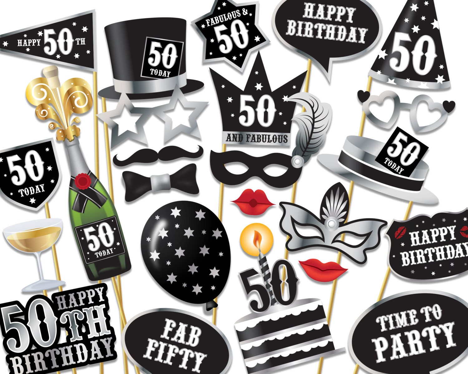 50th birthday Photo Booth props Instant Download printable