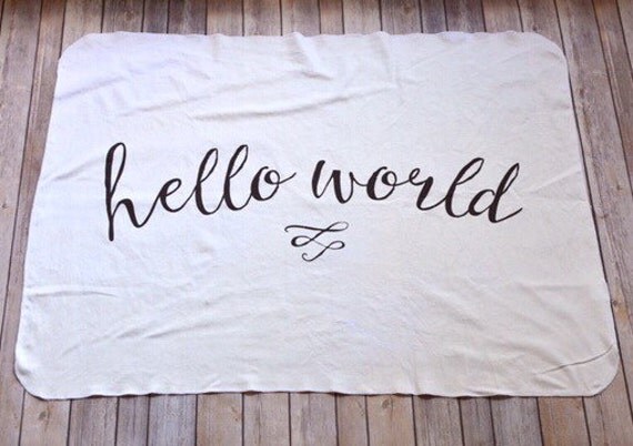 Organic Swaddle Baby Blanket Hello World by TheBobbinBelle on Etsy