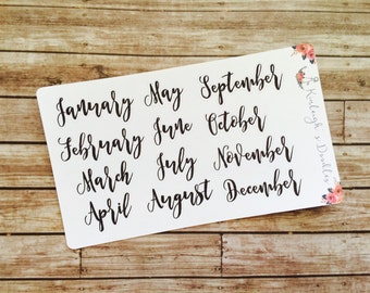 Months of the Year: Journaling Stickers Monthly Travelers Notebook Any Planner Calendar Kikki K Filofax