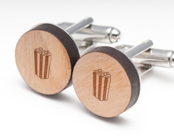 Popcorn Wood Cufflinks Gift For Him, Wedding Gifts, Groomsman Gifts, and Personalized
