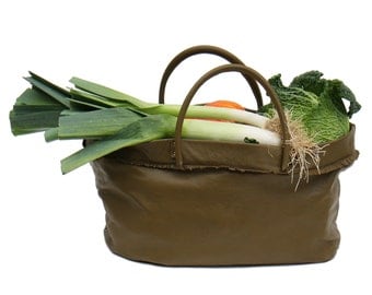 large leather bag, greenery / family shopping bag / week end in buy handmade