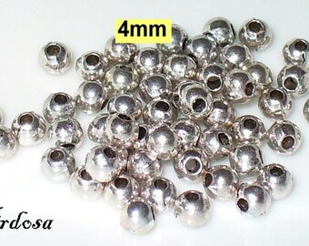 50 silver beads smooth silver 4 mm (103.4.1)