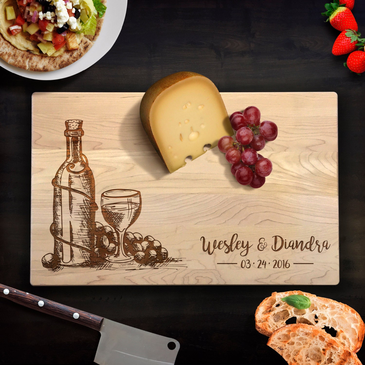 Cutting Board Personalized Wedding Gift Wine and Cheese