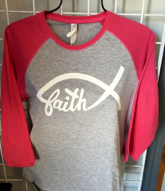 Items similar to Printed Baseball Tee - Christian Fish Faith Design ...