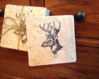 Coasters, Stone coasters, Hunter Gifts, Log Cabin Decor, Rustic Decor, Deer Coaster, Rustic Coaster, Home Decor, Hunting Gift, Cabin Gifts