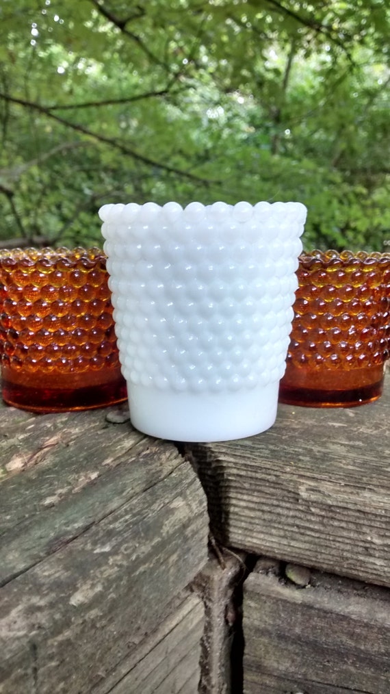 Votive candles holder milk glass and amber hobnail votives