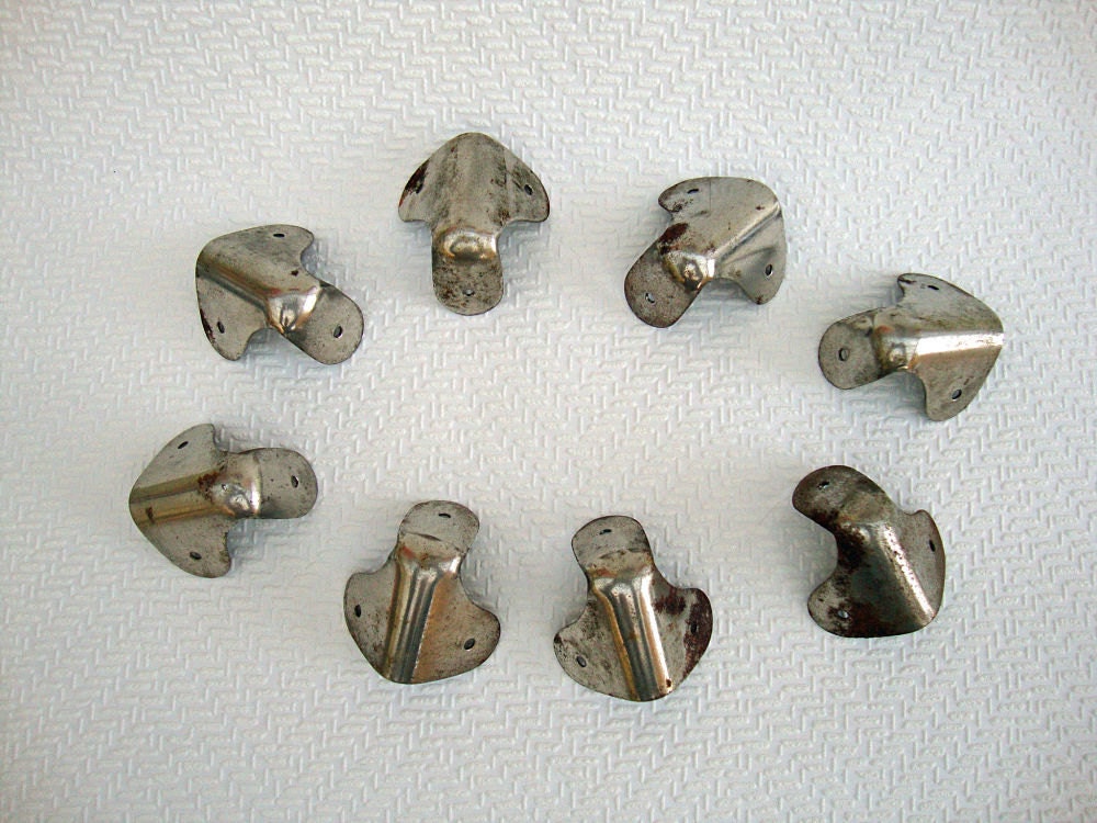 Rustic metal trunk corners vintage suitcase by VintageCollageFinds